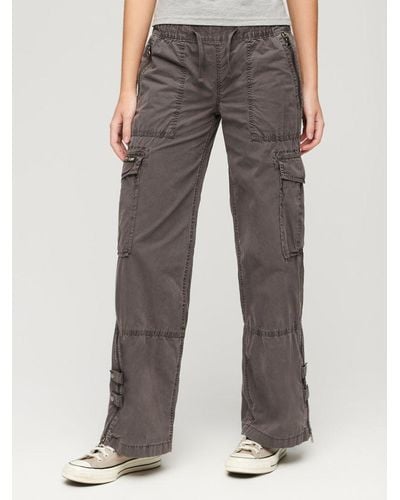 Superdry Low Rise Wide Leg Cargo Trousers - Grey