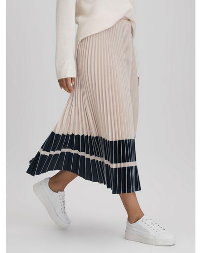 Reiss Marie Pleated Colour Block Midi Skirt - White