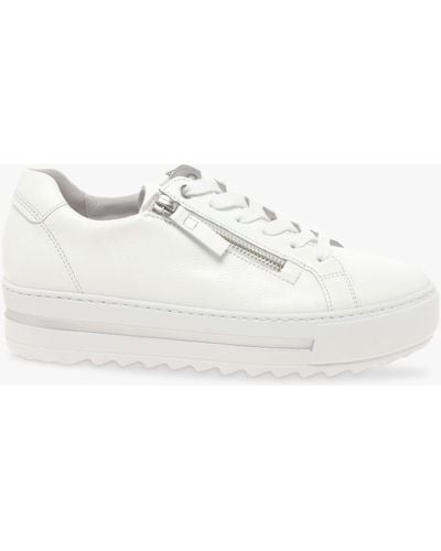 Gabor Heather Wide Fit Leather Flatform Trainers - White