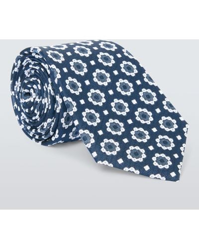 John Lewis Silk Floral Foulard Print Tie - Blue