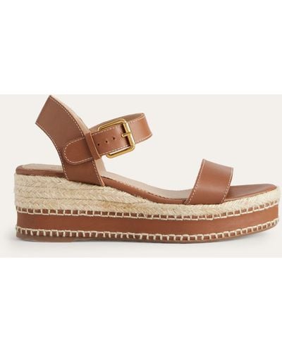 Boden Leather Stitched Wedge Heel Sandals - Natural