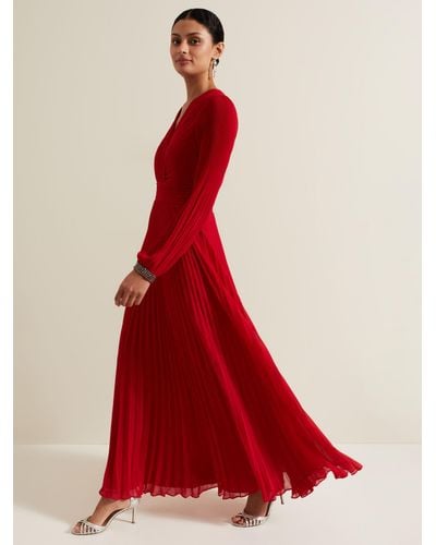 Phase Eight Vila Pleated Maxi Dress - Red