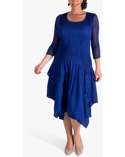 Chesca Layered Plissé Dress - Blue