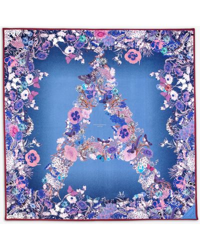 Aspinal of London Ombre A Floral Silk Square Scarf - Blue