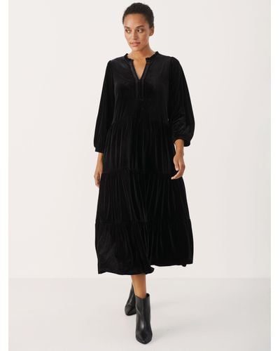 Part Two Viggasa Velvet 3/4 Sleeve Midi Dress - Black