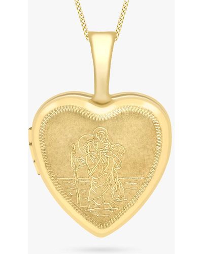 Ib&b 9ct Gold Etched St Christopher Heart Locket Pendant Necklace - Metallic