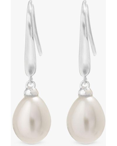 Simply Silver Sterling Silver Freshwater Pearl Drop Earrings - White