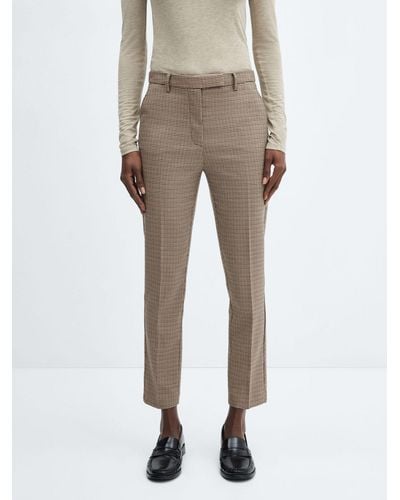 Mango Micro Houndstooth Cropped Tailored Trousers - Natural
