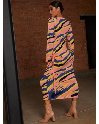 Chi Chi London Abstract Knit Midi Dress - Brown