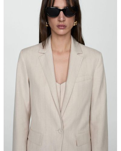 Mango Gina Pinstripe Suit Blazer - Natural