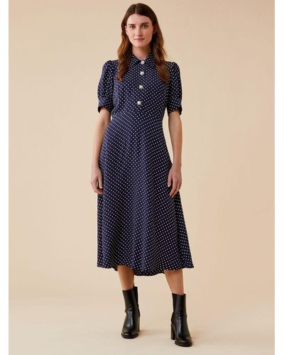 Finery London Jaela Polka Dot Midi Dress - Blue