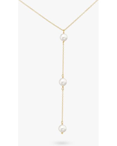 Ib&b 9ct Yellow Gold Triple Freshwater Pearl Lariat Necklace - White