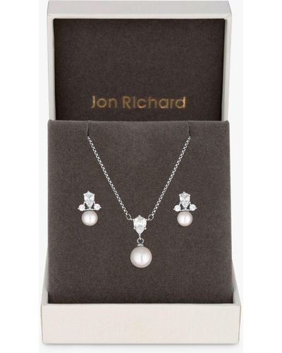 Jon Richard Rhodium Plated And Pearl Necklace And Earrings Set - Natural