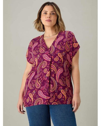 Live Unlimited Paisley Print Pleat Front Top - Red