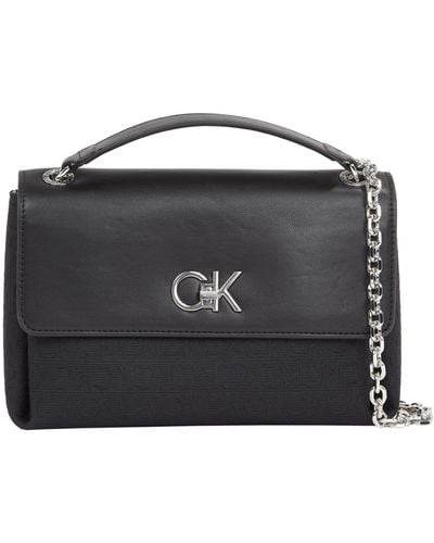 Calvin Klein Metal Chain Logo Shoulder Bag - Black