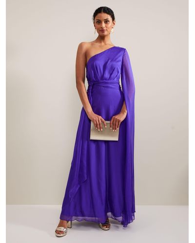 Phase Eight Darby One Shoulder Silk Maxi Dress - Purple