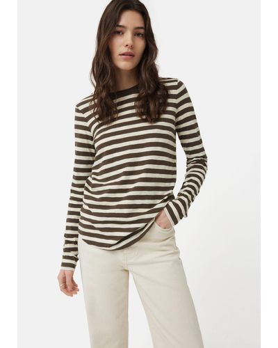 Jigsaw Cotton Slub Stripe Long Sleeve Top - Brown