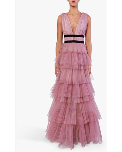 True Decadence Tiered Tulle Maxi Dress - Pink