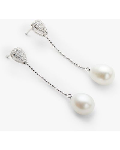 Lido Long Oval Pearl Drop Cubic Zirconia Set Stud Earrings - White
