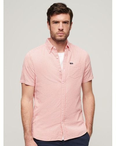 Superdry Organic Cotton Seersucker Short Sleeve Shirt - Pink