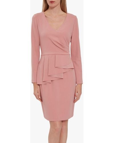 Gina Bacconi Eliane Crepe Peplum Dress - Pink