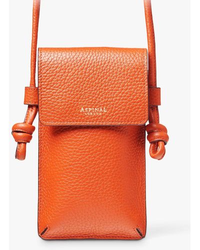 Aspinal of London Ella Full Grain Pebble Leather Phone Pouch - Orange