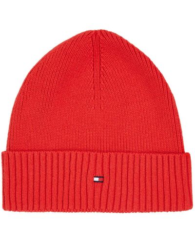 Tommy Hilfiger Essential Flag Cotton & Cashmere Knit Beanie Hat - Red