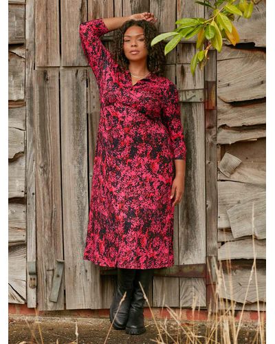 Live Unlimited Curve Floral Print Jersey Empire Seam Dress - Red