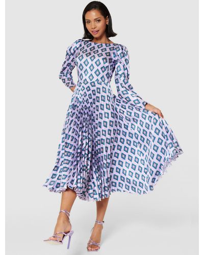 Closet Print Pleated Dress - Blue