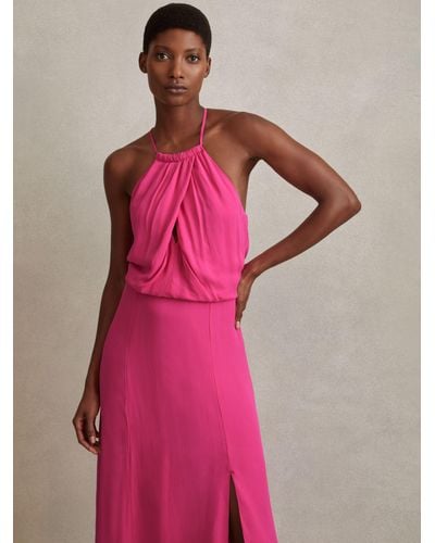 Reiss Elliana Halterneck Midi Dress - Pink