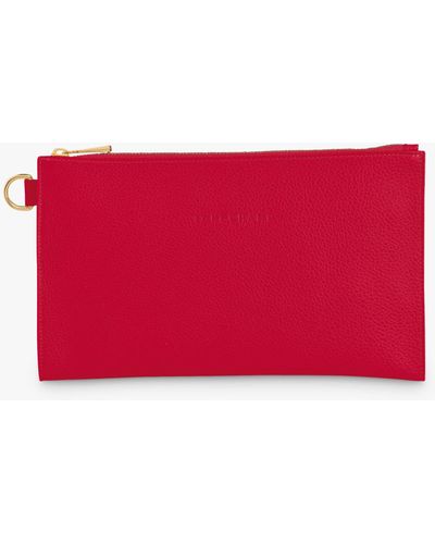 Longchamp Le Foulonné Leather Pouch Bag - Red