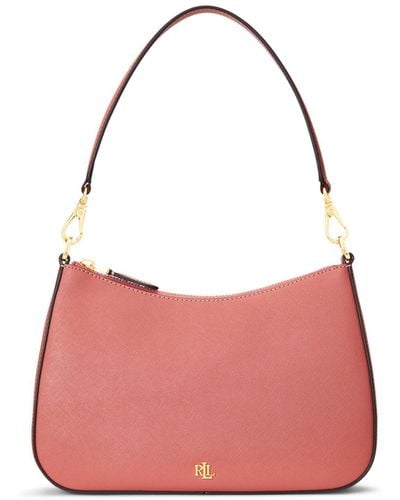 Ralph Lauren Lauren Danni Crosshatch Leather Shoulder Bag - Pink