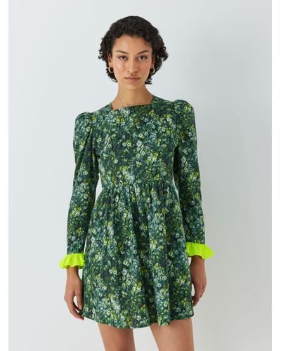 BATSHEVA X Laura Ashley Mini Prairie Sherwood Forest Print Dress - Green