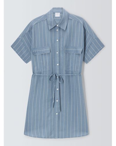 John Lewis Stripe Linen Blend Beach Shirt Dress - Blue