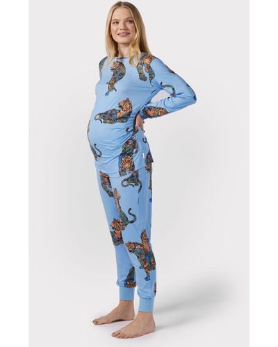 Chelsea Peers Maternity Lotus Tiger Print Pyjama Set - Blue