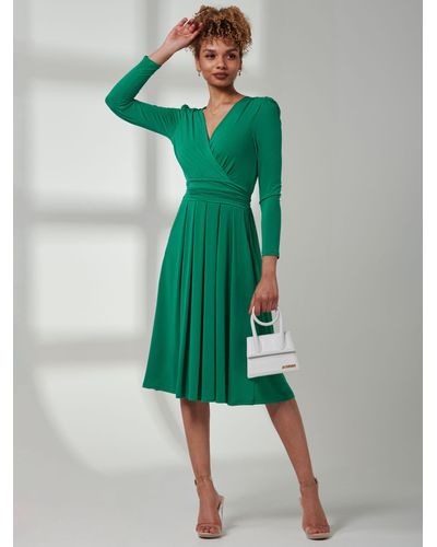 Jolie Moi Plain Long Sleeve Jersey Midi Dress - Green