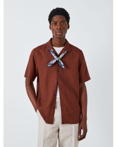 John Lewis Linen Revere Collar Short Sleeve Shirt - Brown