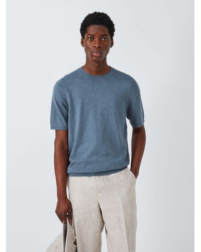 John Lewis Cotton Linen Knit T-shirt - Blue