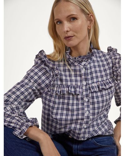 Baukjen Cambrie Organic Cotton Check Blouse - Blue