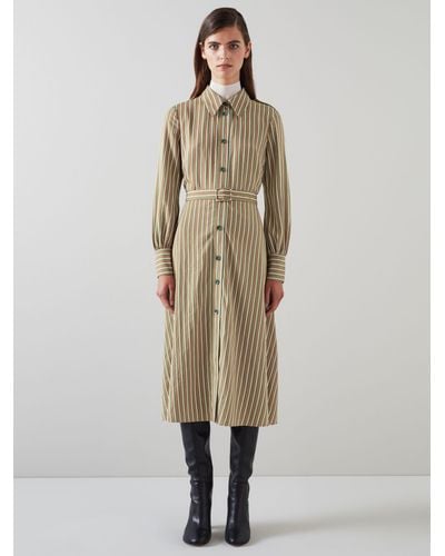 LK Bennett Frances Midi Stripe Shirt Dress - Natural
