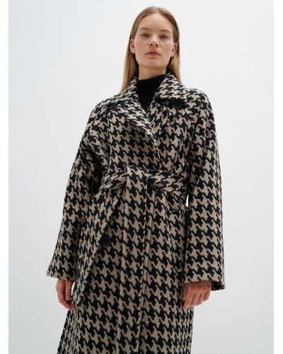 Inwear Ianna Relaxed Fit Houndstooth Trench Coat - Black