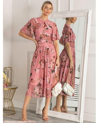 Jolie Moi Danika Keyhole Floral Mesh Midi Dress - Pink