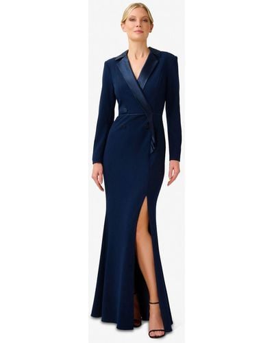Adrianna Papell Crepe Tuxedo Maxi Dress - Blue