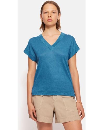 Jigsaw Linen V-neck T-shirt - Blue
