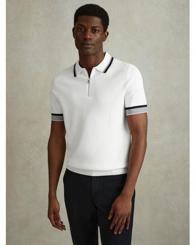 Reiss Chelsea Short Sleeve Tipped Half Zip Polo Shirt - White