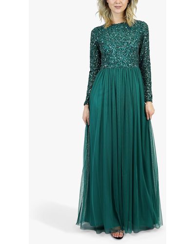 LACE & BEADS Belle Sequin Bodice Maxi Dress - Green