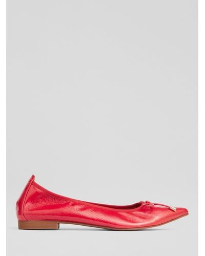LK Bennett Tilly Crinkled Leather Ballet Court Shoes - Red