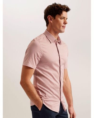 Ted Baker Lacesho Geo Print Short Sleeve Shirt - Pink