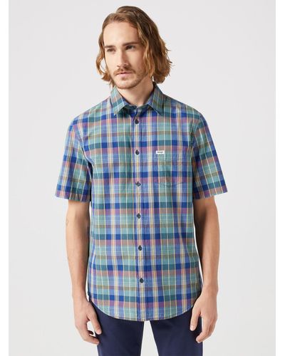 Wrangler Short Sleeve One Pocket Shirt - Blue