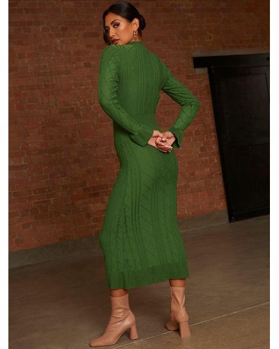 Chi Chi London Cable Knit Midi Dress - Green